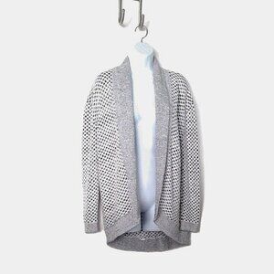 Nordstrom Rack Cardigan Sweater Stretch Grey & White Open Front  EUC Sz S